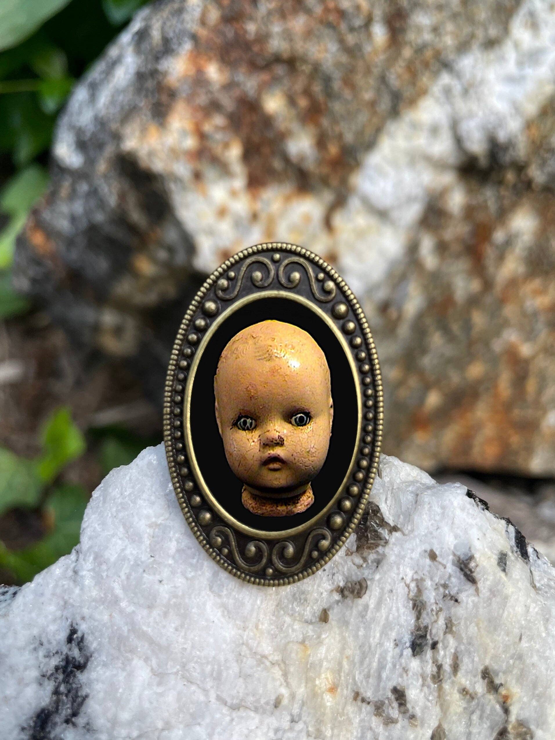 FringePop - Wholesale Cocktail/Statement Ring - Victorian Doll Antiqued Bronze Adjustable Ring Creepy Spooky Halloween Goth Brass0
