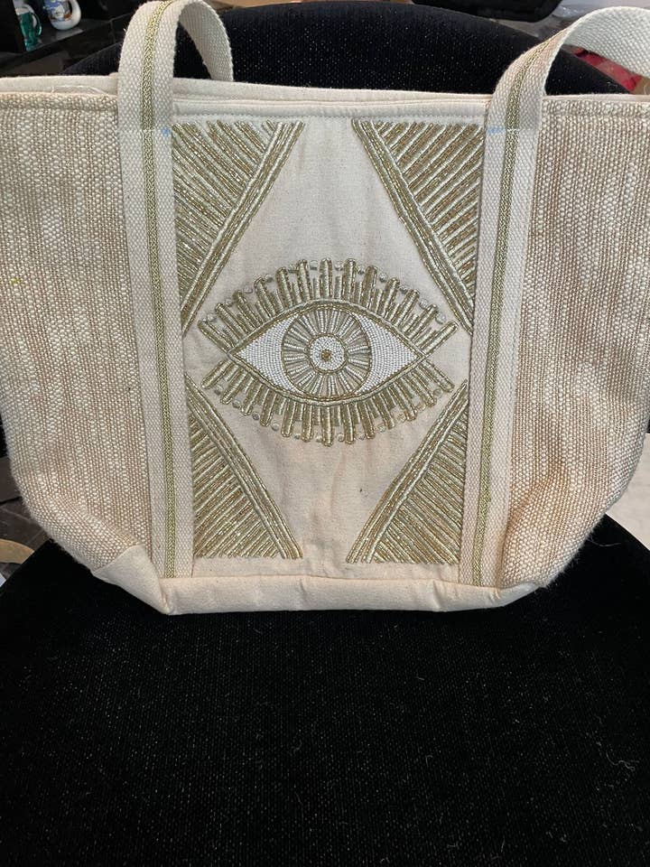 Boho Beach Size Eye Tote Bag, Hand-Woven & Embroidered for wholesale by Ranee's Accessories