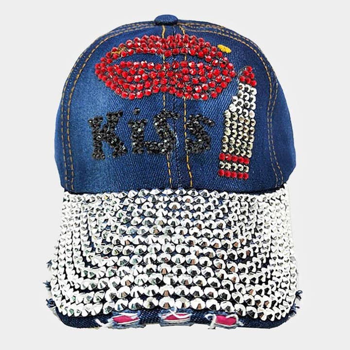 Sensibling Corp. - Wholesale Baseball Cap - Women's - Bling Lips 'Kiss' Message Baseball Cap