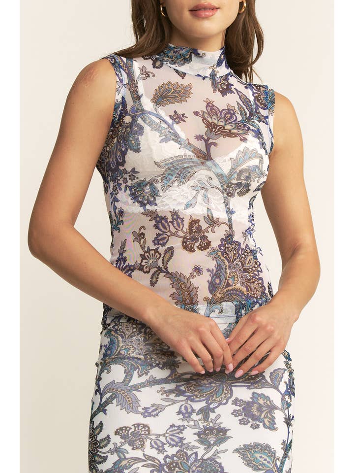 YNEZ - Wholesale Blouse - Women's - Boho Paisley Turtleneck Tank Chic Mesh Going Out Top16