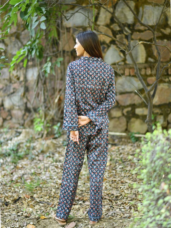 Eden Black Cotton/Satin Vanessa Women's Pajama Set for wholesale by Handprint