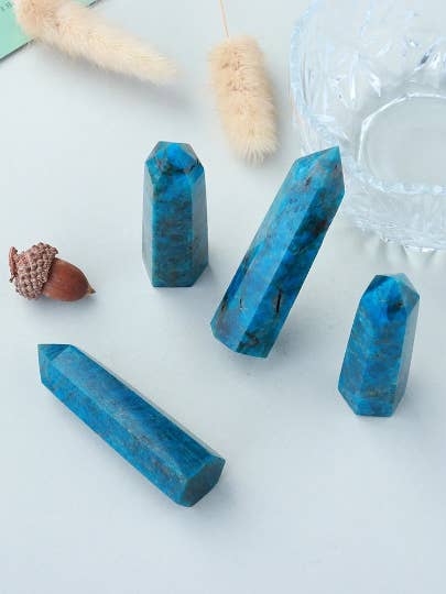 Natural Blue Apatite Crystal Obelisk Tower Point for wholesale by Moon Rituals