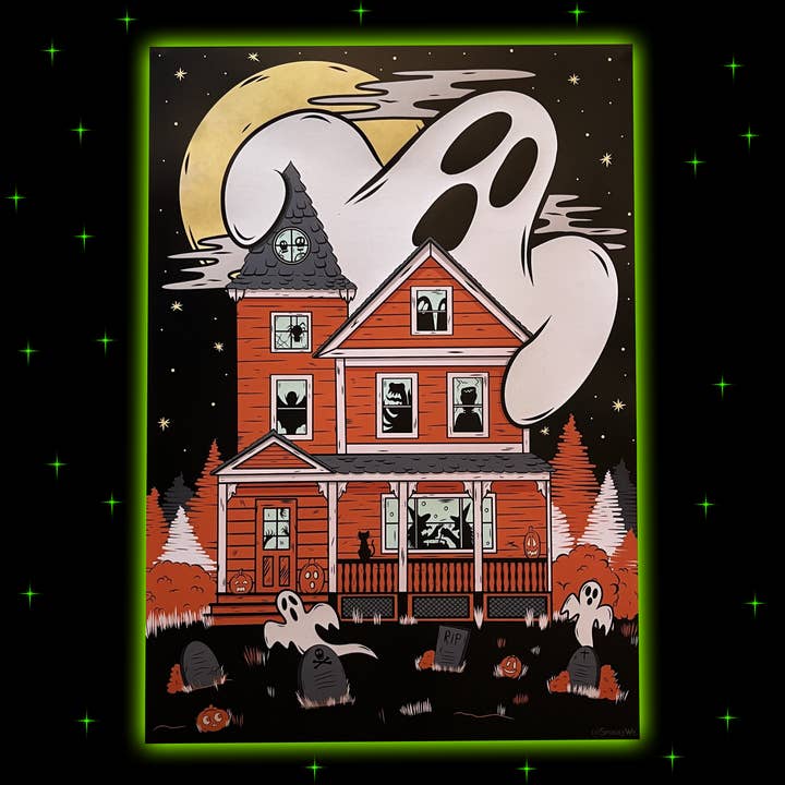 Glow In The Dark A3 Haunted House Party Halloween-poster voor wholesale door October 31st