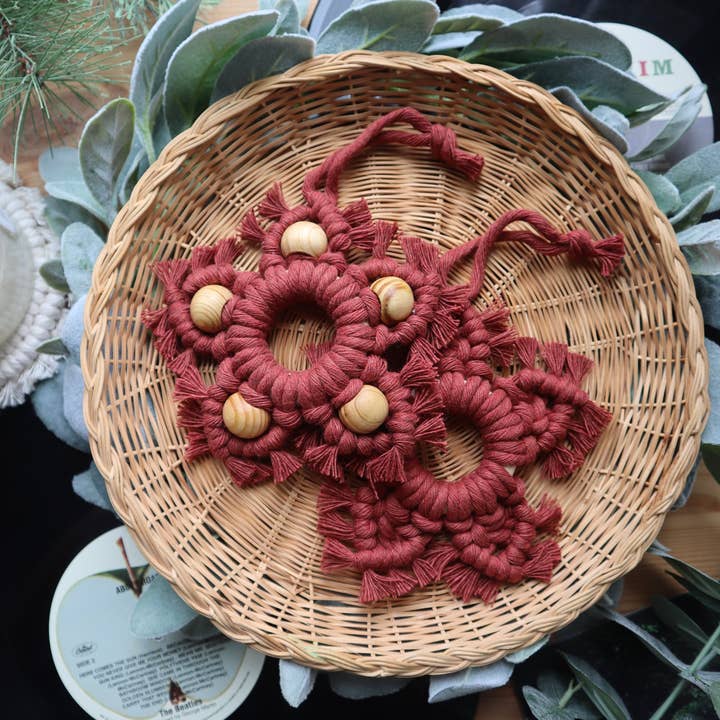 Radically You - Wholesale Ornament - Red Boho Macrame Star Ornament3