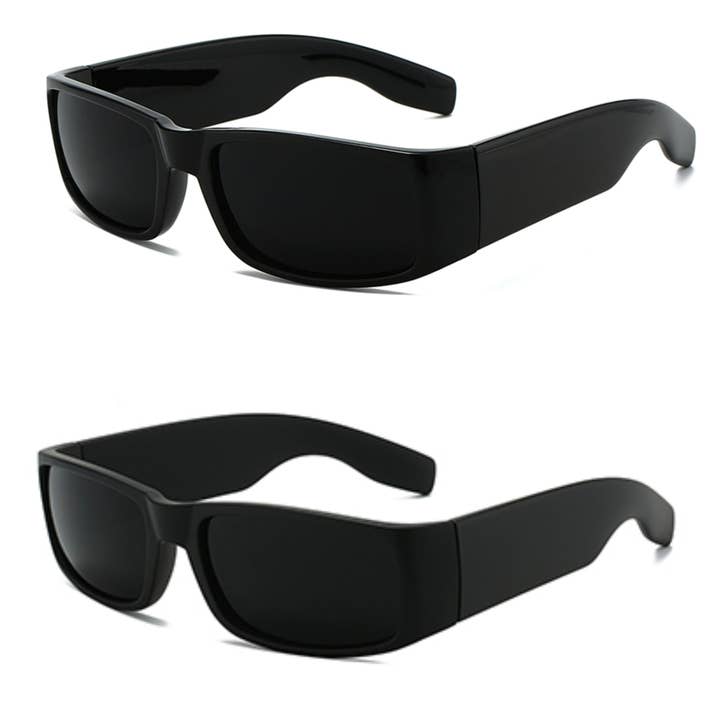 KNOX - Nouvelle paire de lunettes de soleil de motard unisexe noire avec des verres super foncés pour la vente par Out 'n About by FV