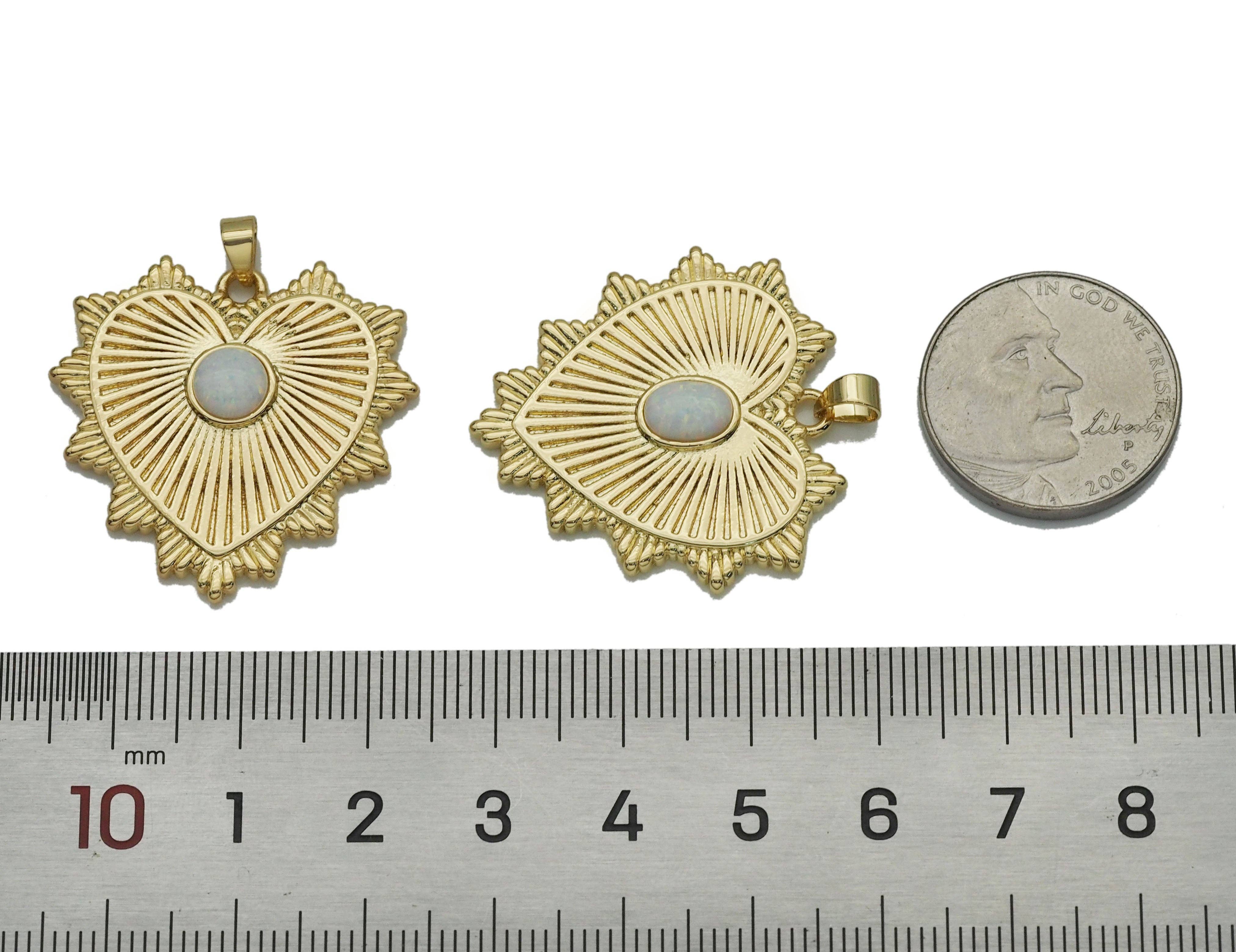 BestBeads&Beyond - Vendita all'ingrosso Ciondolo/pendente - Charm cuore in pietra opale oro, SKU #LX1382