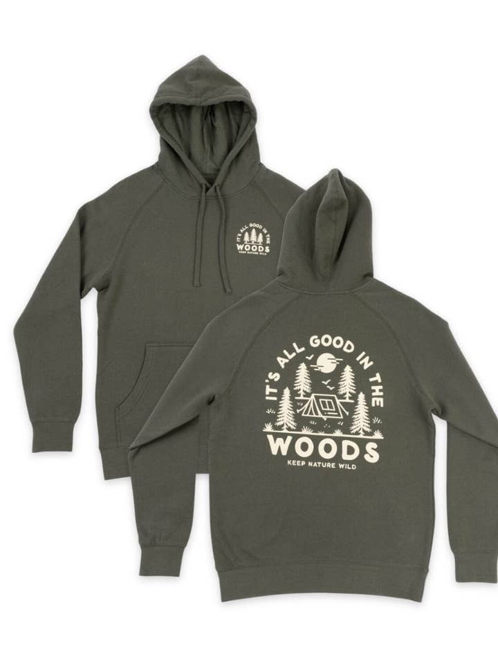 Chandail à capuchon unisexe Good in the Woods | Olive pour la vente par Keep Nature Wild