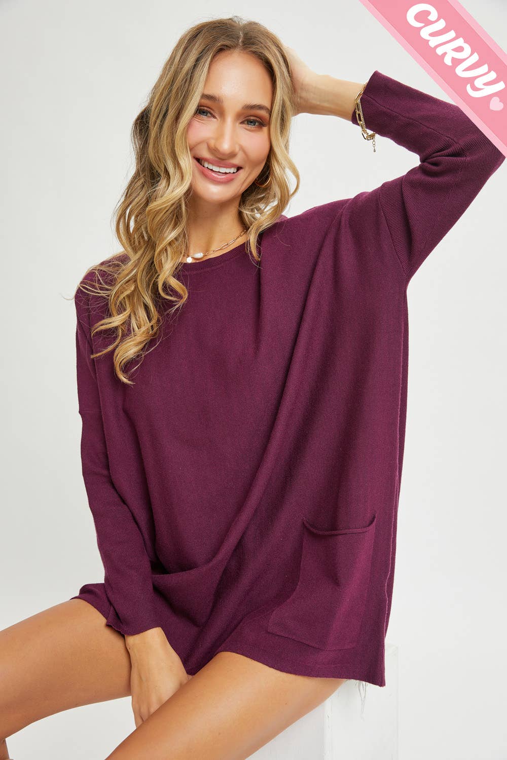 Sweet Lovely by Jen - Wholesale Tunic Sweater - Women's - FRONT POCKET OVERSIZE SWEATER PLUS SIZE33