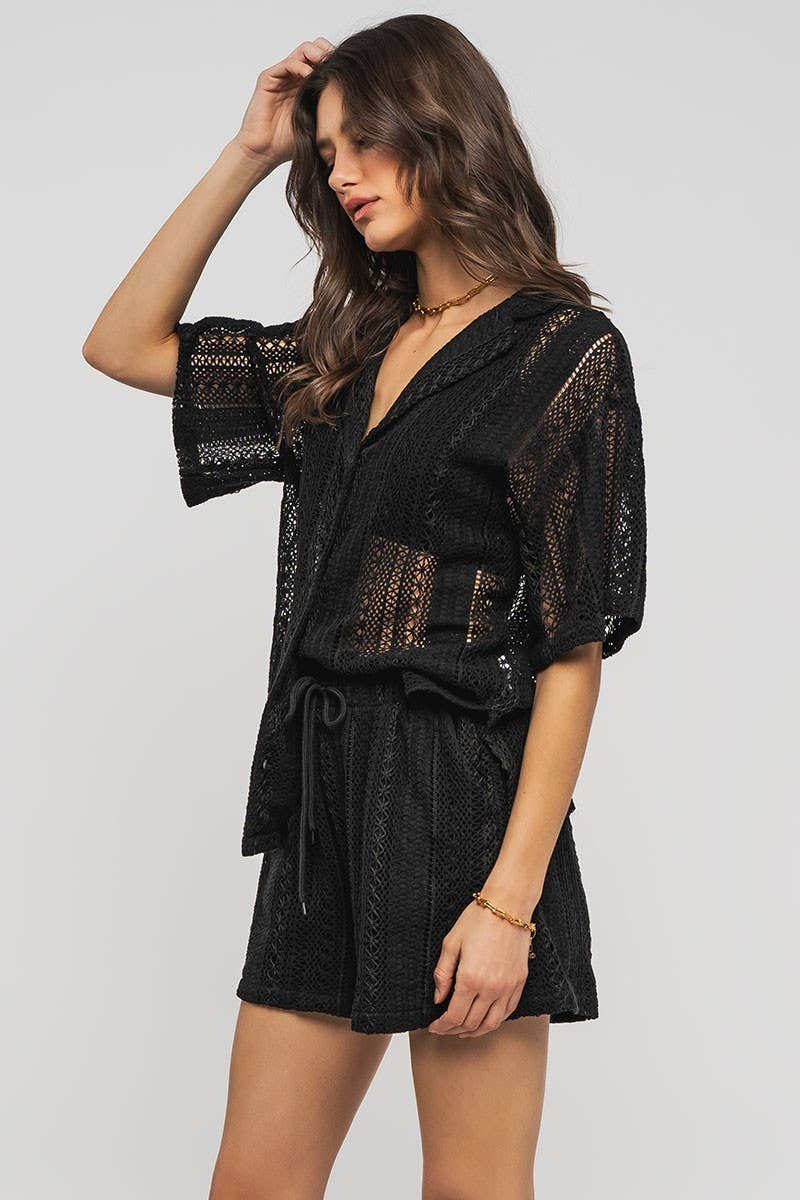 Urban Daizy - Wholesale Button Down Shirt - Women's - Open Knit Button-Down Oversized Shirt10