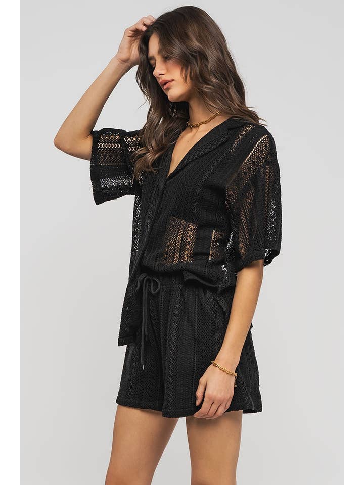 Urban Daizy - Wholesale Button Down Shirt - Women's - Open Knit Button-Down Oversized Shirt10