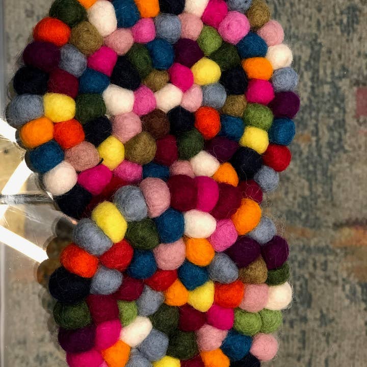 Funky Yak Ltd - Wholesale Coasters - Felt Pom Pom Round Multicolour Coasters Handmade In Nepal3