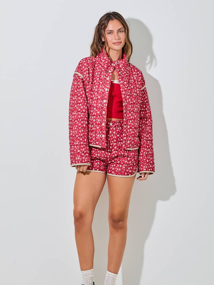 Baevely by Wellmade USA - Wholesale Puffer Jacket - Women's - FLORAL PRINTED JACKET