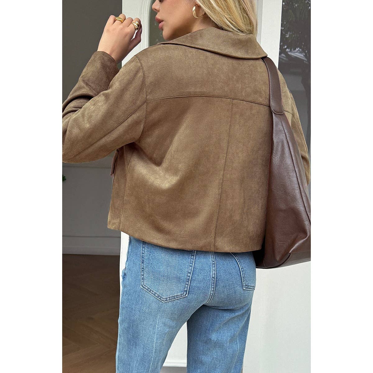 Supreme Fashion - Wholesale Jacket - Women's - Solid Suit Lapel Faux Suede Leather Jacket3