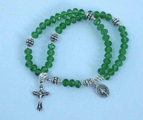 MG Rosary - Wholesale Prayer Beads Necklace - Green Crystal Wrist Rosary Five Decade