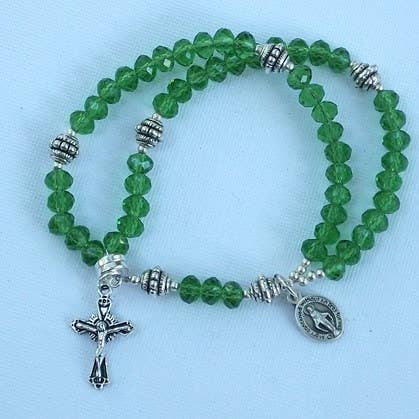 MG Rosary - Wholesale Prayer Beads Necklace - Green Crystal Wrist Rosary Five Decade0