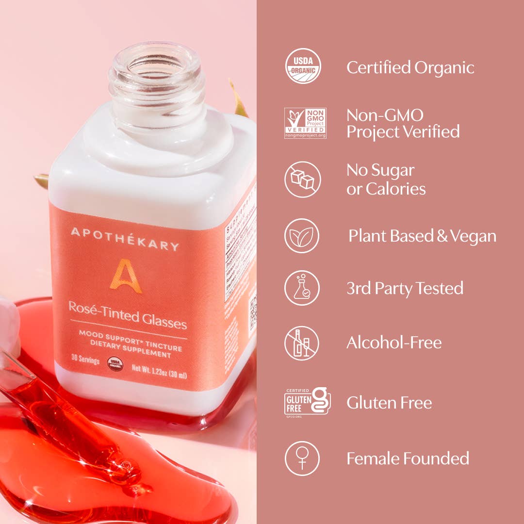 Apothékary - Vente Apéritifs sans alcool/mocktails - Rosé-Tinted Glasses™ - gouttes à base de plantes pour humeur, peau et stress3