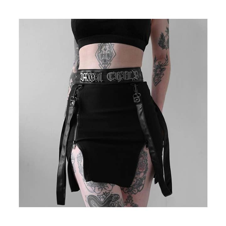 black Dark Punk Goth Double Zip Slit Skirt for Women for wholesale on Faire