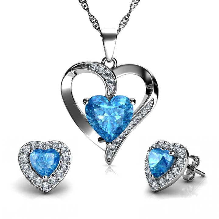 DEPHINI hjärta halsband & hjärta örhängen Silver kvinnors smycken Set för wholesale av DEPHINI