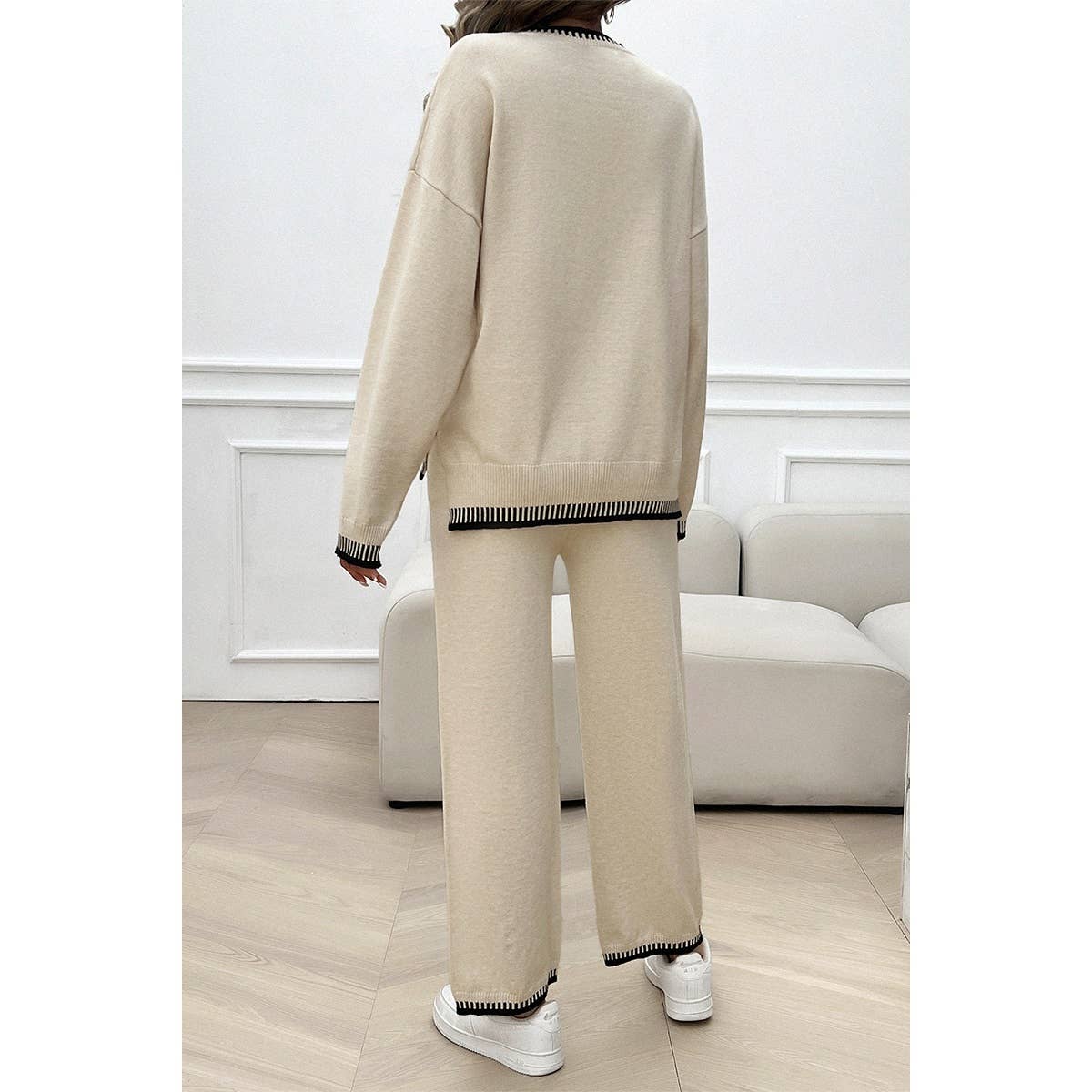 Supreme Fashion - Wholesale Lounge Set - Women's - Colock Block Round Neck Drop Shoulder Loose Set3