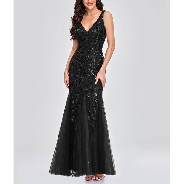 Rosa Clothing - Wholesale Dress - Women's - Sleeveless mesh fishtail maxi sequined dress10