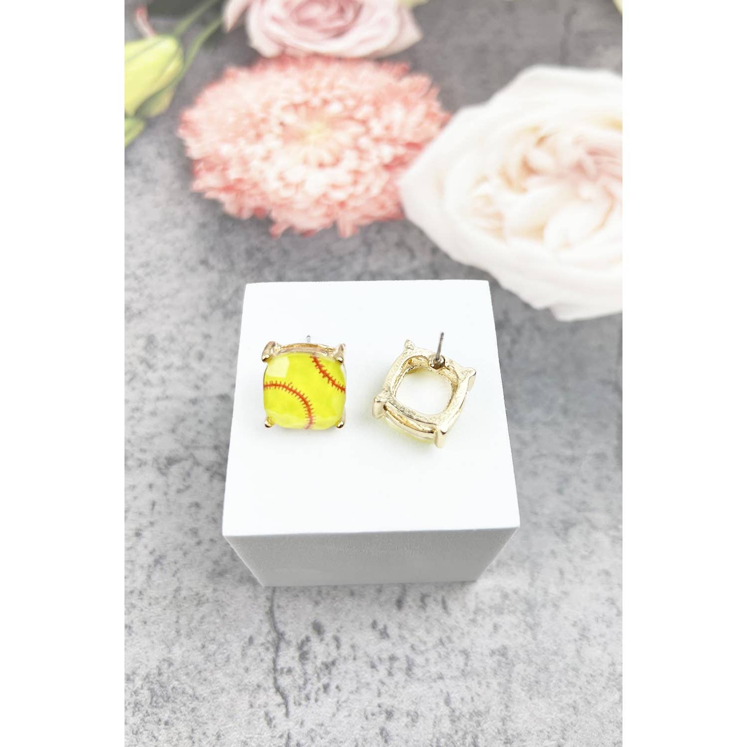 JHP Collection - Wholesale Stud/Post Earrings - RECTANGULAR SHAPE SPORTS BALL STUD EARRINGS13