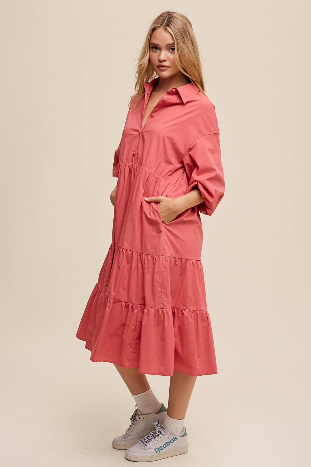 Listicle - Wholesale Dress - Women's - Tiered Poplin Shirt Dress28