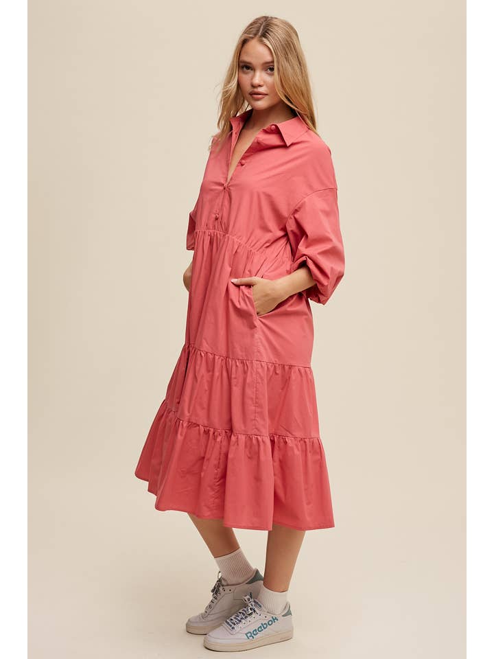 Listicle - Wholesale Dress – Women's - Tiered Poplin Shirt Dress28