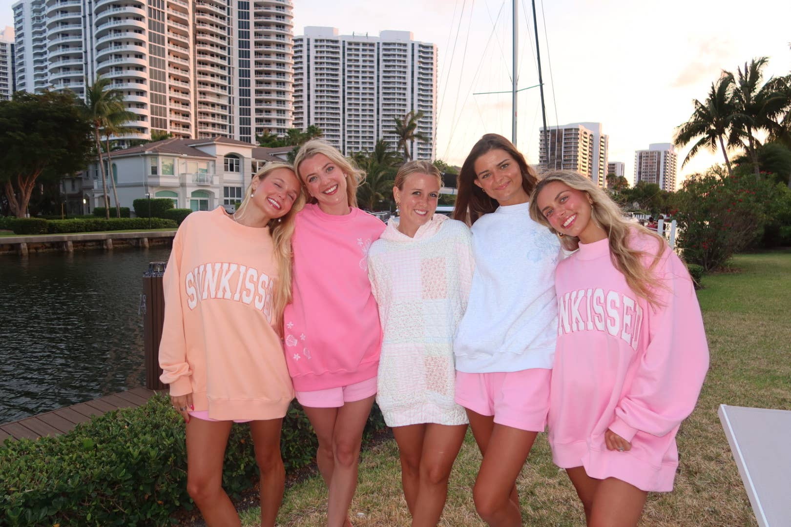 Lottie Pink Varsity Sunkissed Embroidered Mockneck Sweatshirt 100% Cotton for wholesale on Faire11