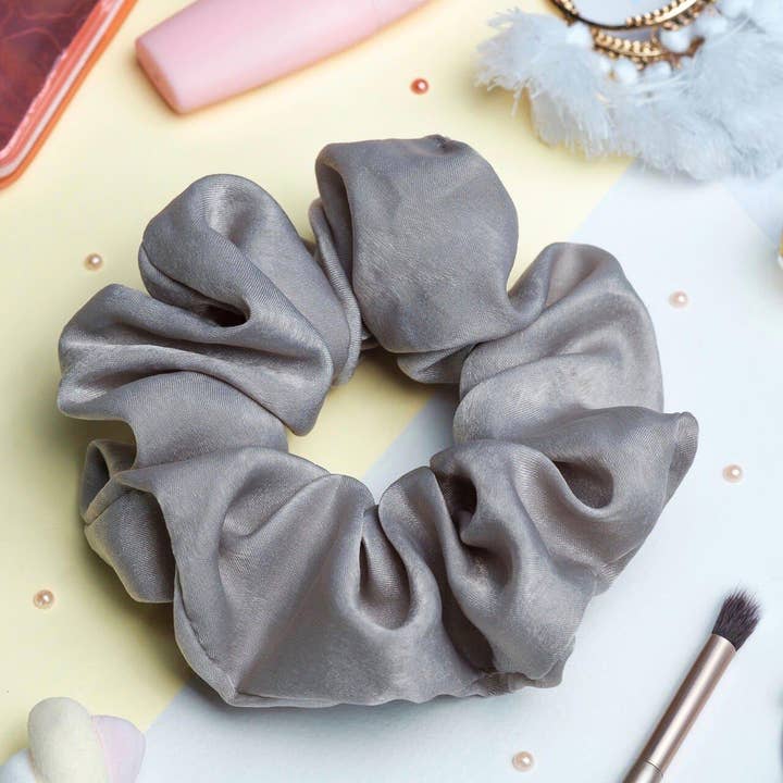 Charcoal Grey Satin Scrunchie - Béatrice for wholesale by Adopte un Chouchou