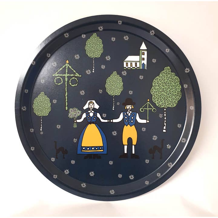 Sverige Blå Rund Bricka för wholesale av Arvidssons Textil