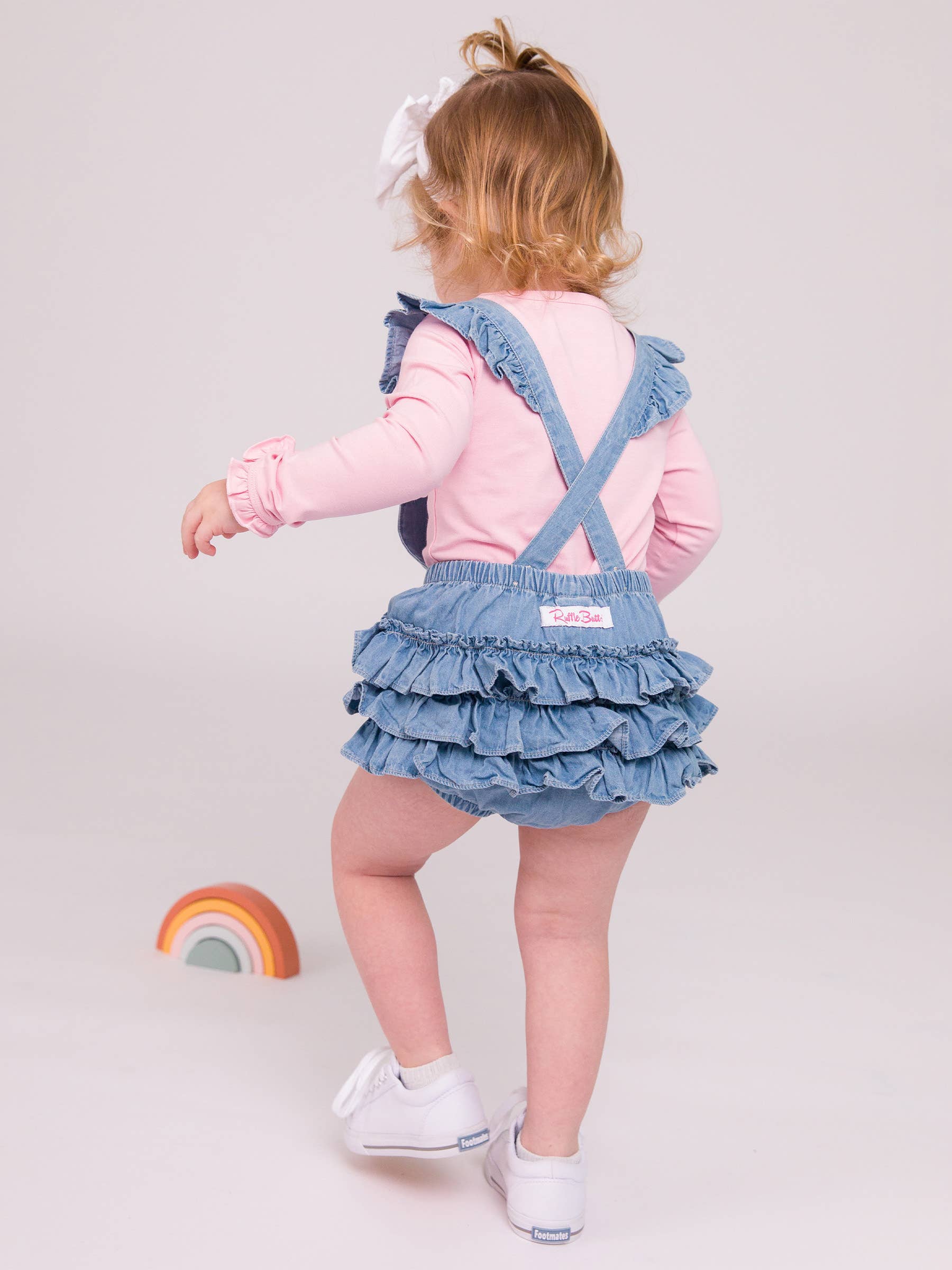 Roze Baby meisjes roze gebreide lange mouwen ruffle romper voor groothandel op Faire5