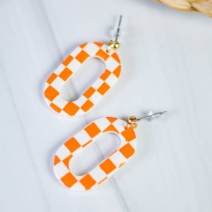EJ Clay Co - Venta al por mayor Pendientes colgantes - Colección Orange & White Checkered - TN3