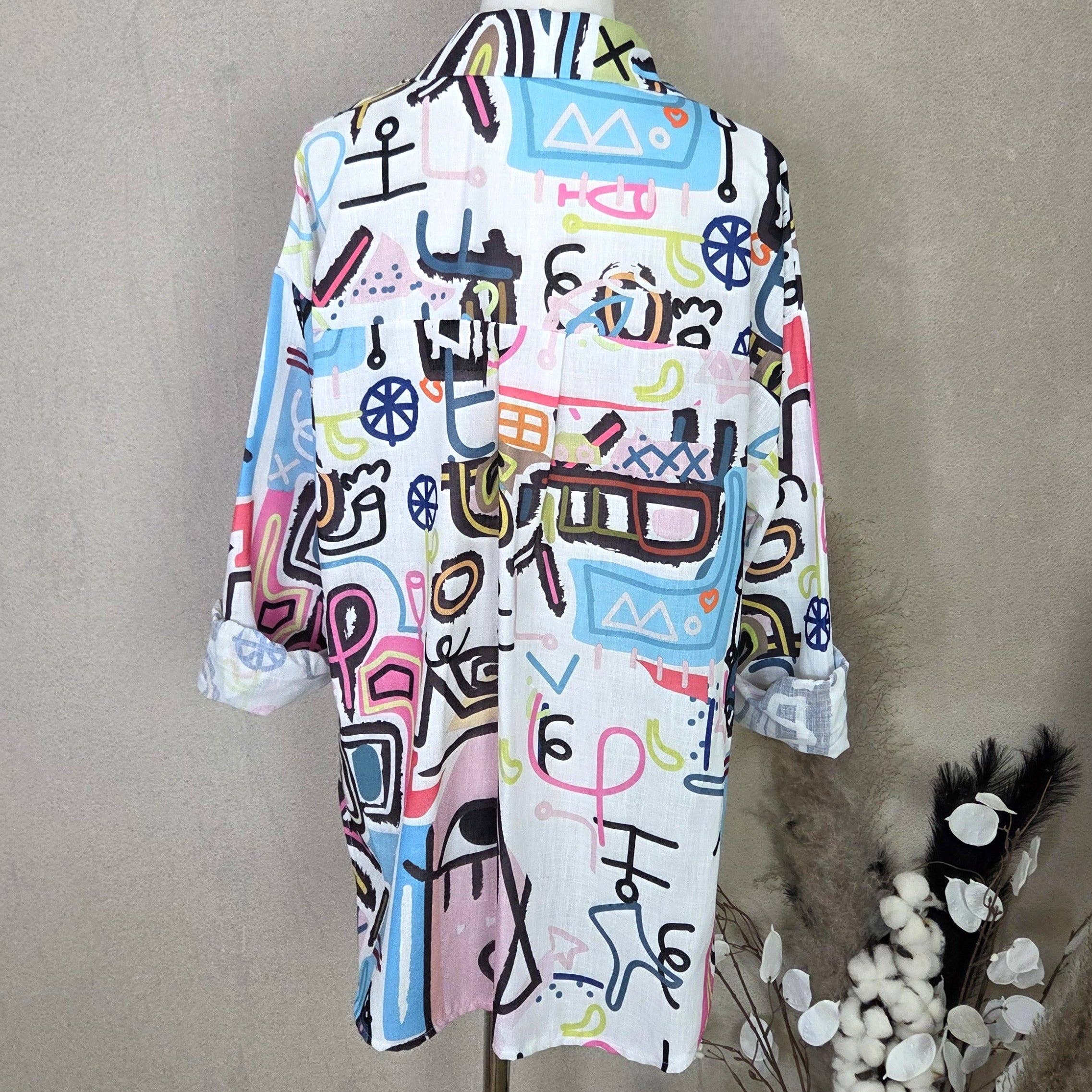 Tempest Designs – wholesale Buttoned-down shirt – Women's – Cotton mix shirt with random chaos print (M-L)5