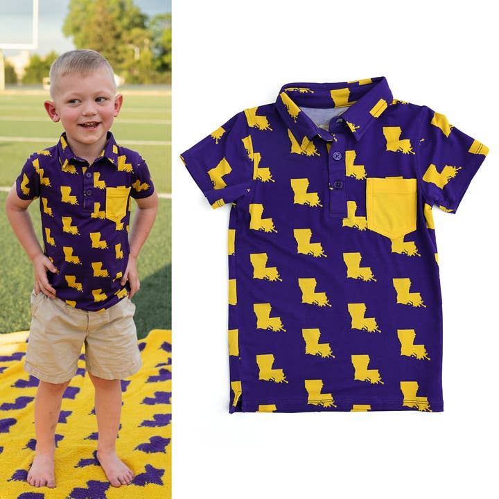 Gigi and Max - Wholesale T-Shirt - Kids - Bamboo Kids Clothing Boys Shirt Polo Louisiana Purple & Gold