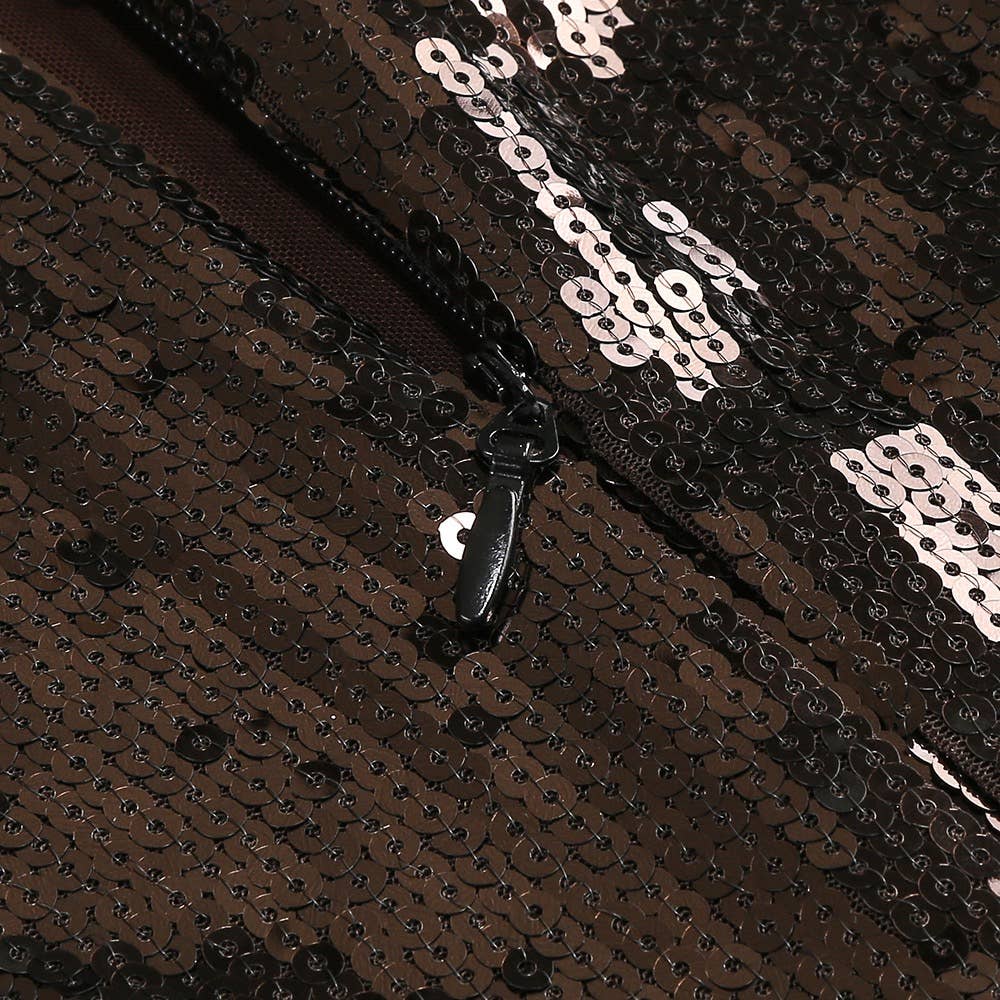 Marrón oscuro+Negro Vestido de noche elegante DR579 con cuello alto y lentejuelas translúcidas de venta al por mayor en Faire17