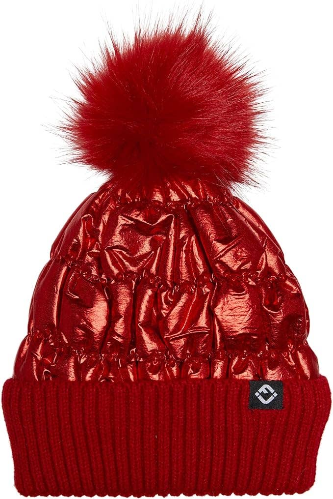 Funky Junque - Vente Bonnet – enfant - Bonnet à pompon en fausse fourrure pour enfants - Rouge0