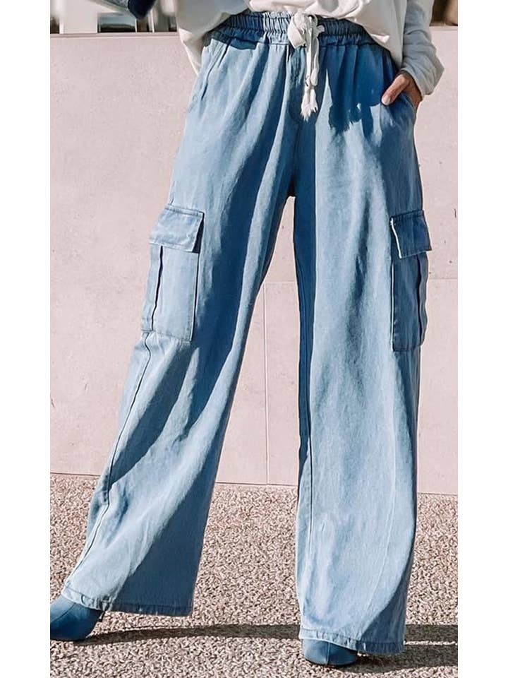 Blue Cargo Pocket Wide Leg Jeans for wholesale on Faire