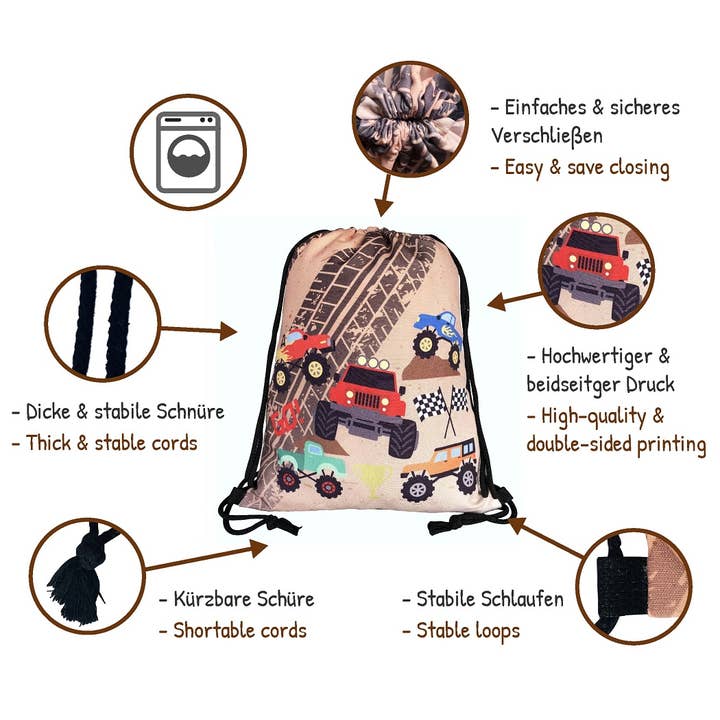 HECKBO - Wholesale Backpack - Kids - Monster Truck Children's Gym Bag
