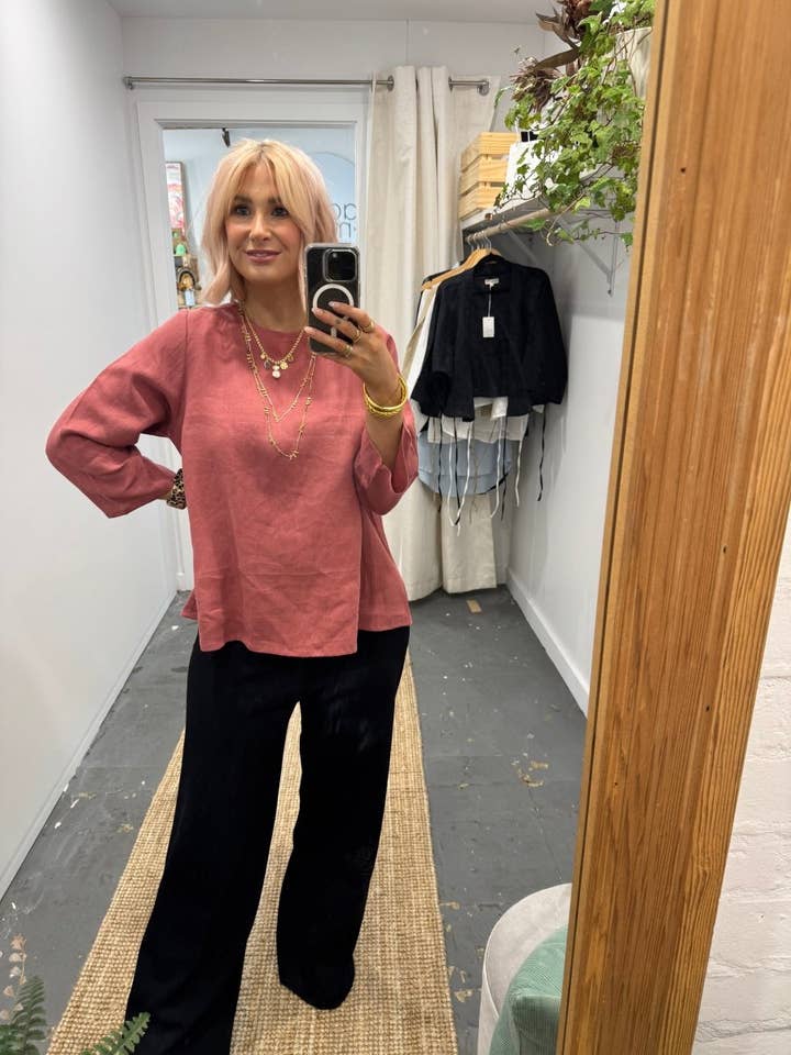 JADE AND MAY - Wholesale Shirt – Women’s - Linen Long Sleeve Top in Antique Red6