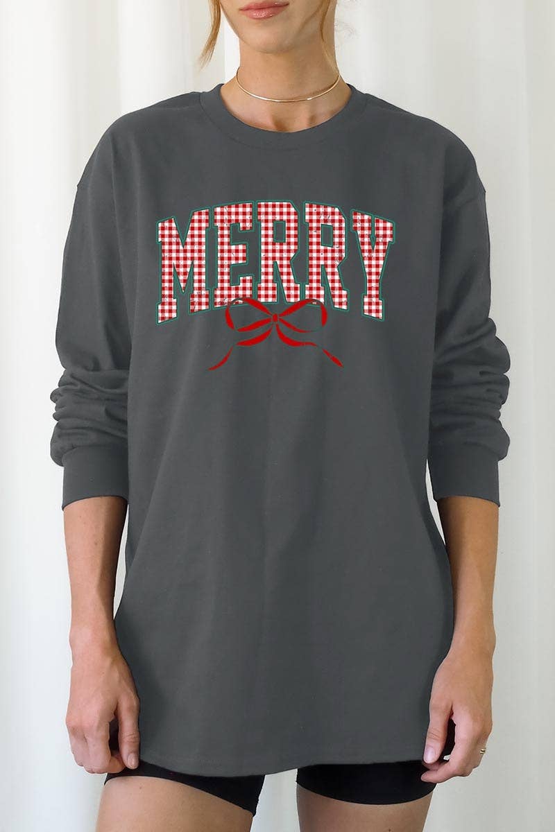 COLORBEAR - Wholesale T-Shirt (Graphic) - Women's - Plaid Merry Christmas Bow Plus Long Sleeve Tee6