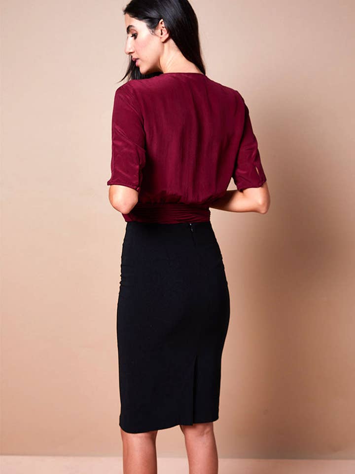 Body en soie Bordeaux/Noir pour la vente par hmete