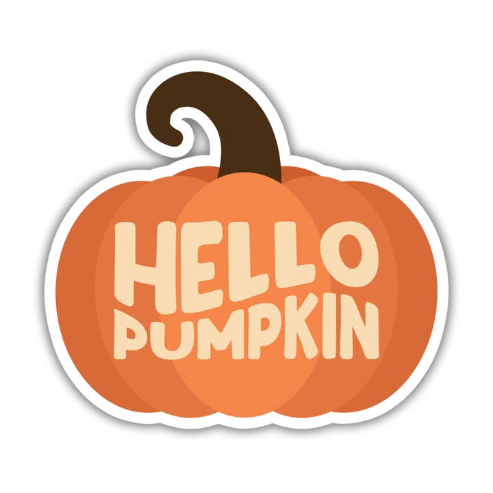 Autocollant en vinyle citrouille orange "Bonjour Citrouille" de 3 pouces pour l'automne pour la vente par Sarah Curran Designs
