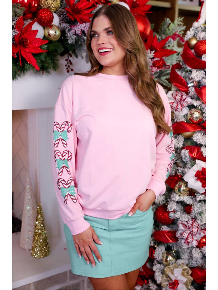 Pink Candy Cane Sleeves Pullover for wholesale on Faire5