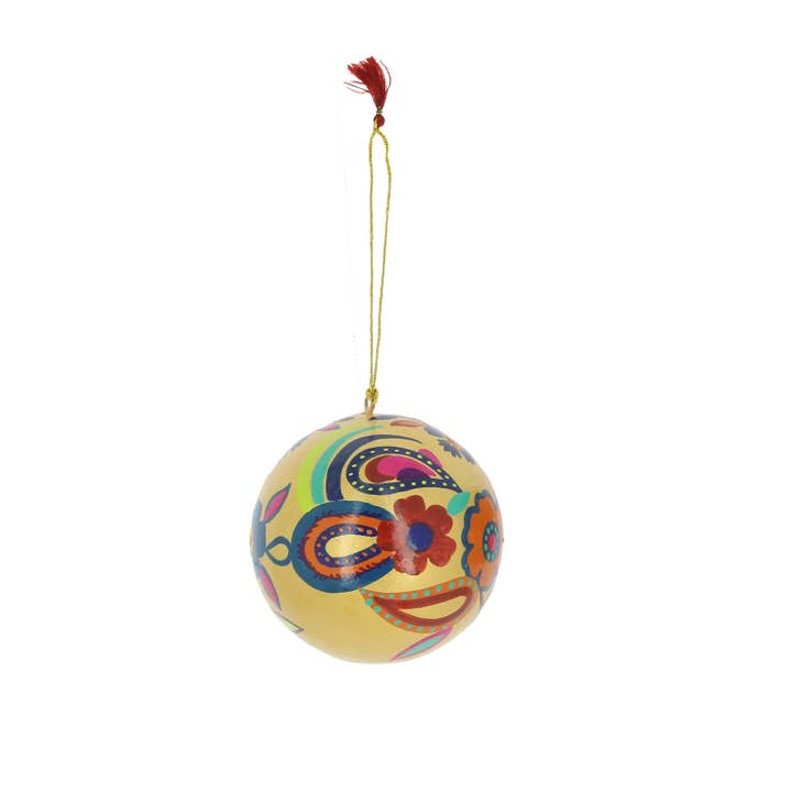 Gold Paper Mache Bauble with paisley design for wholesale by Fiona Walker England