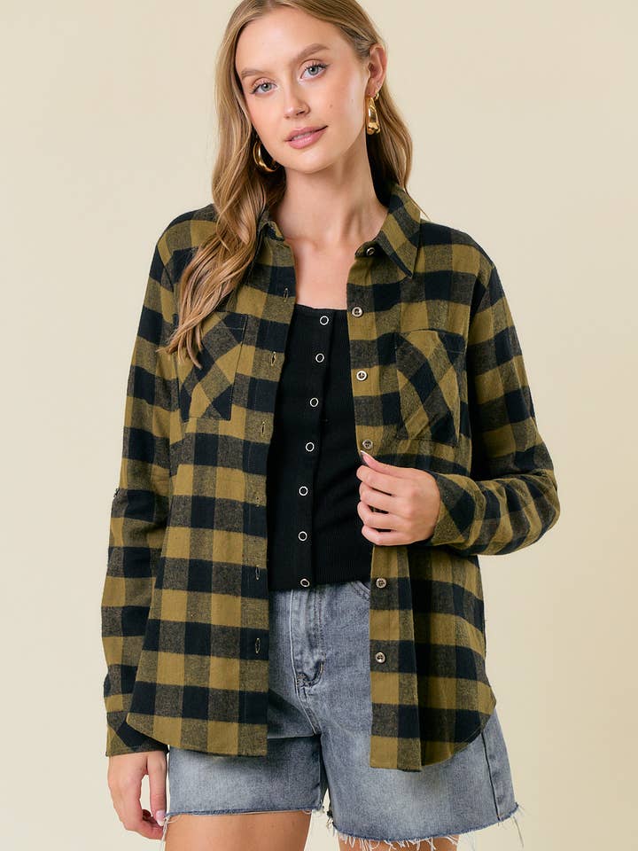 CHEMISE À CARREAUX À MANCHES RETROUSSABLES - 43364T pour la vente par Doe and Rae