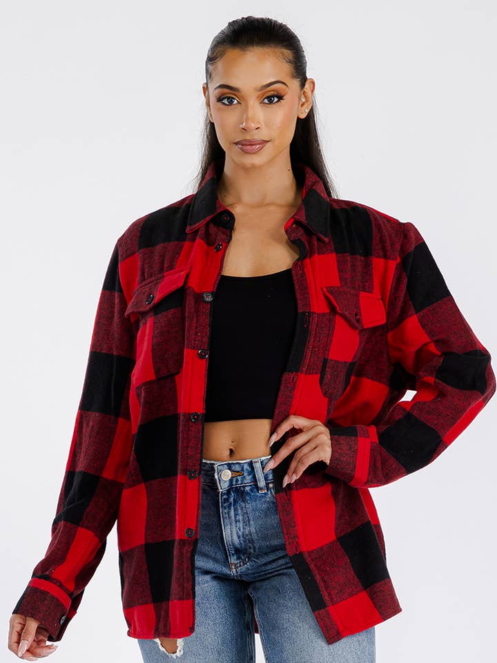 WEIV - Wholesale Shirt Jacket/Shacket - Women's - Boyfriend Oversized Soft Flannel Shacket3
