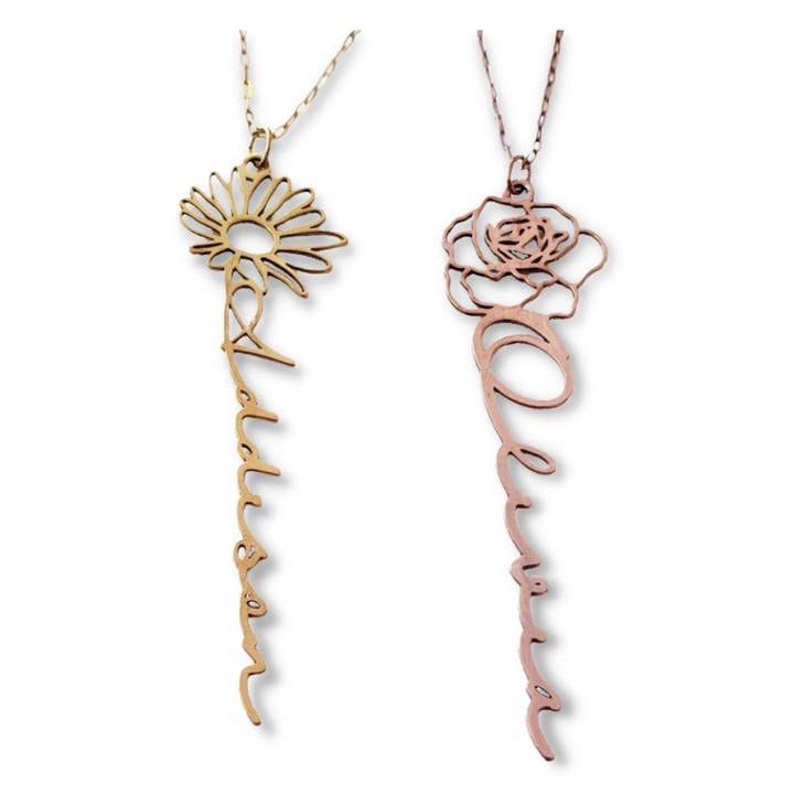 Colar com nome de flor do mês de nascimento, personalizado por atacado de Tres Carmela