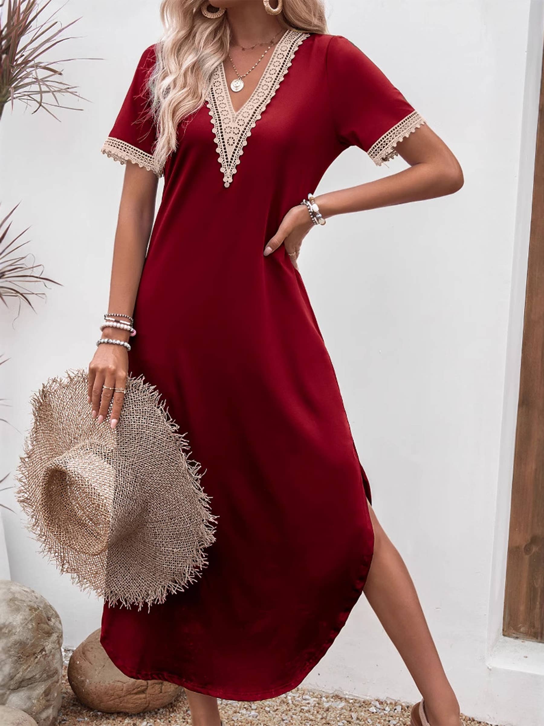 Wholesalesir - Vente Robe – femme - Robe à ourlet irrégulier en dentelle à col en V6