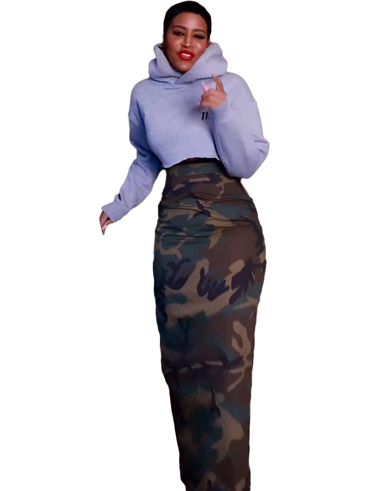 Camuflagem Saia Justa com Racha e Estampa Camuflada Casual para Mulheres para venda a revendedores na Faire2