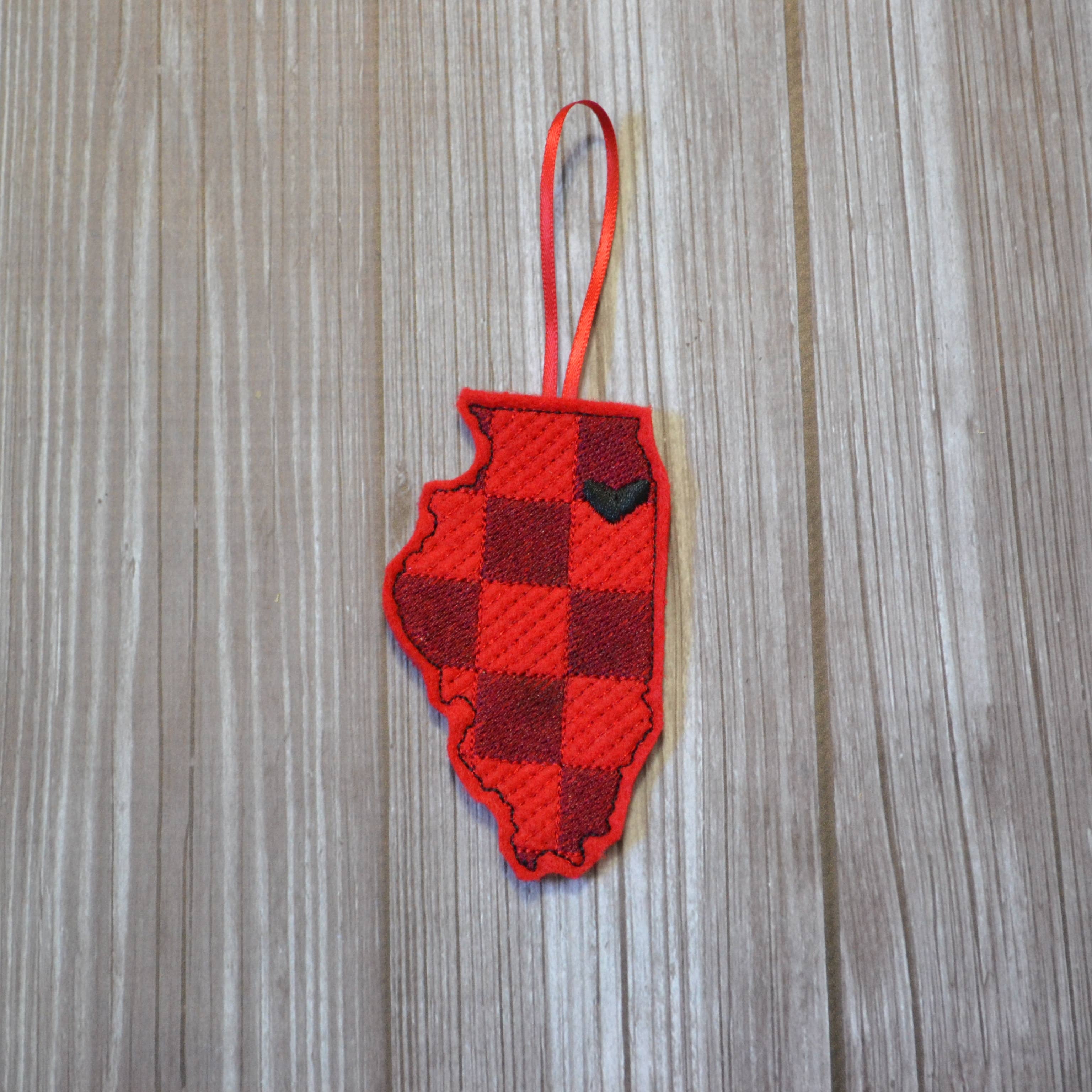 SewMuchMoreStore - Wholesale Ornament - State Red Buffalo Plaid Embroidered Felt Ornament - Holiday8